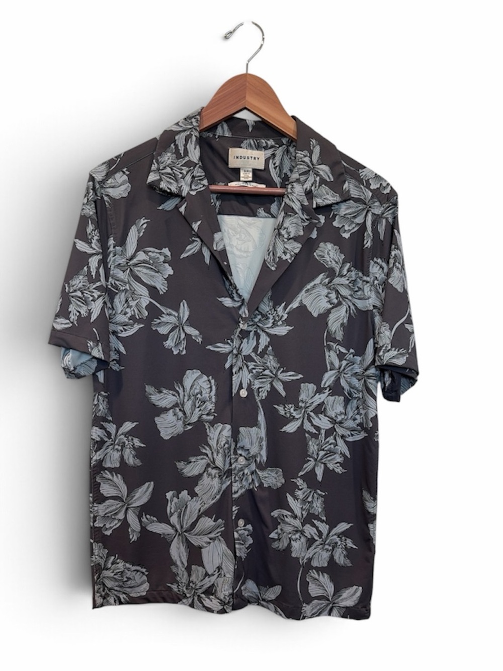 Men's Black /gray Floral Short-Sleeve Camp Shirt